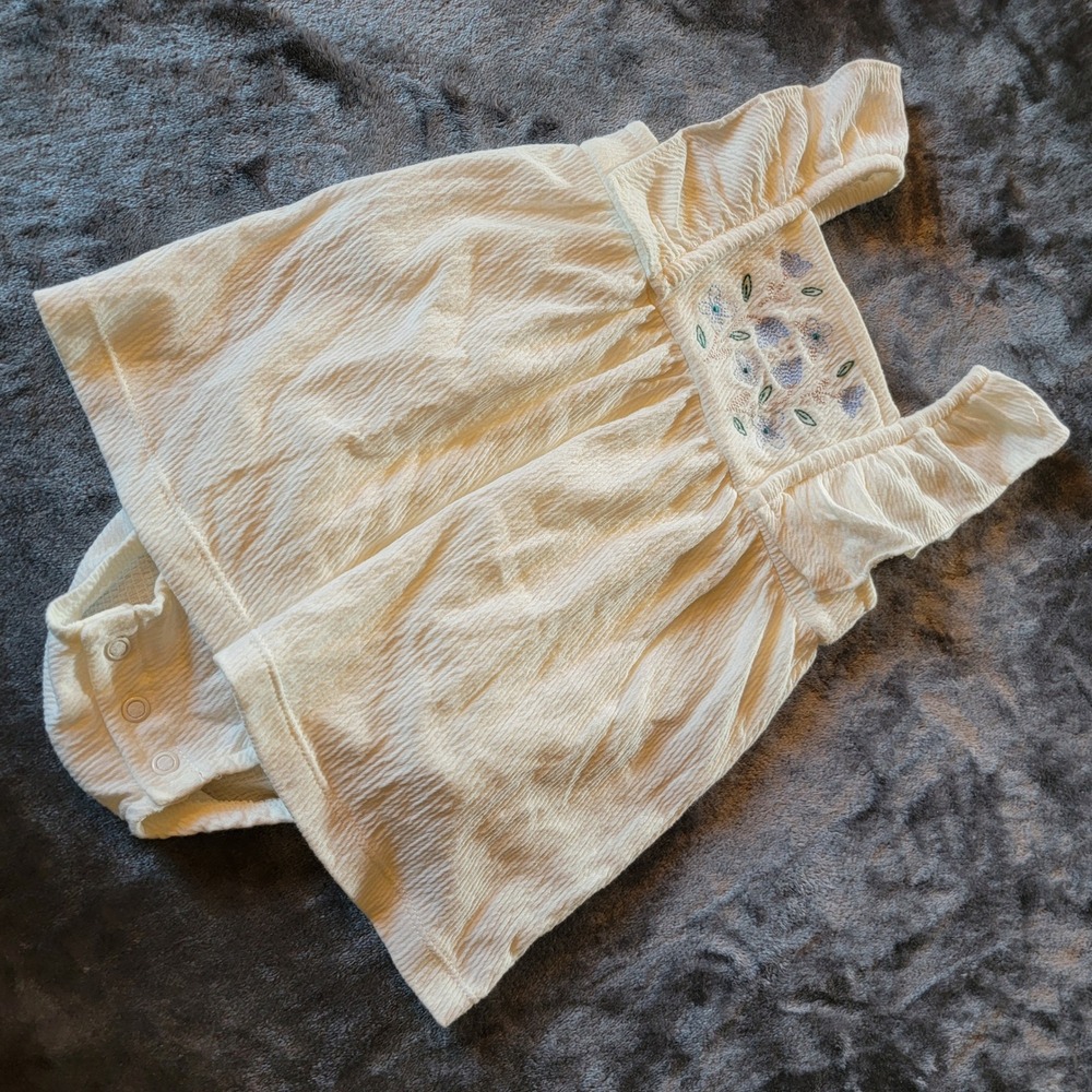 Carter's Dress Bodysuit Girls 9M Cream Excellent Floral Ruffle Seersucker 879